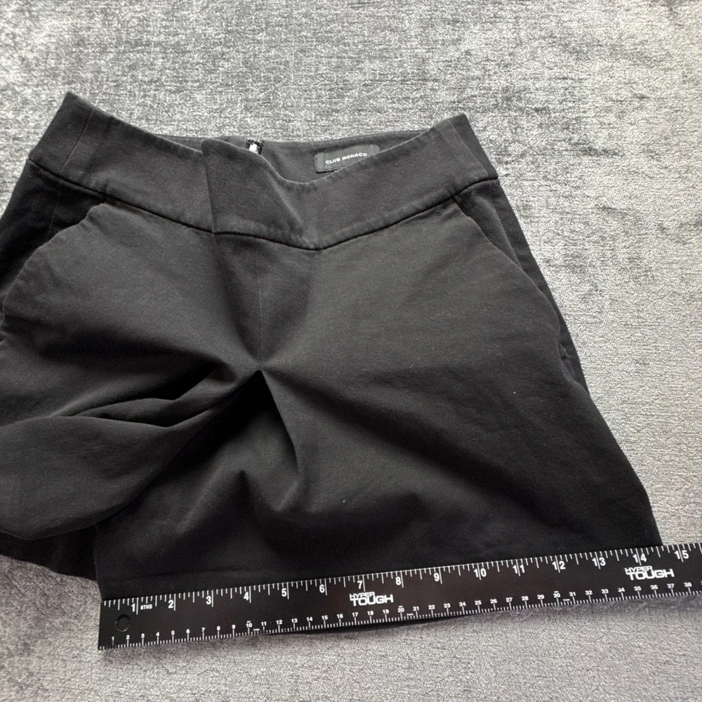 Club Monaco Tailored Pleated Shorts Womens 6 Black Cotton Blend Stretch Back Zip